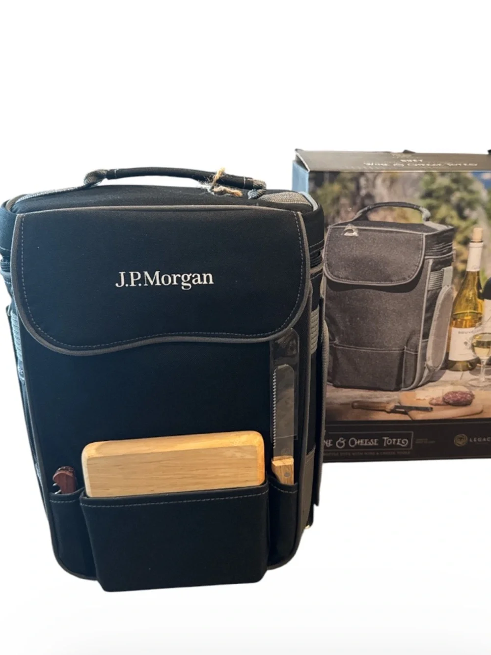 Legacy Duet Wine Cheese Tote Black Grey J.P. Morgan 2 Bottle NWT